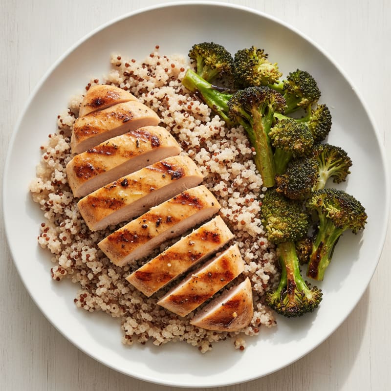 Grilled Chicken Breast with Quinoa and Roasted Broccoli
