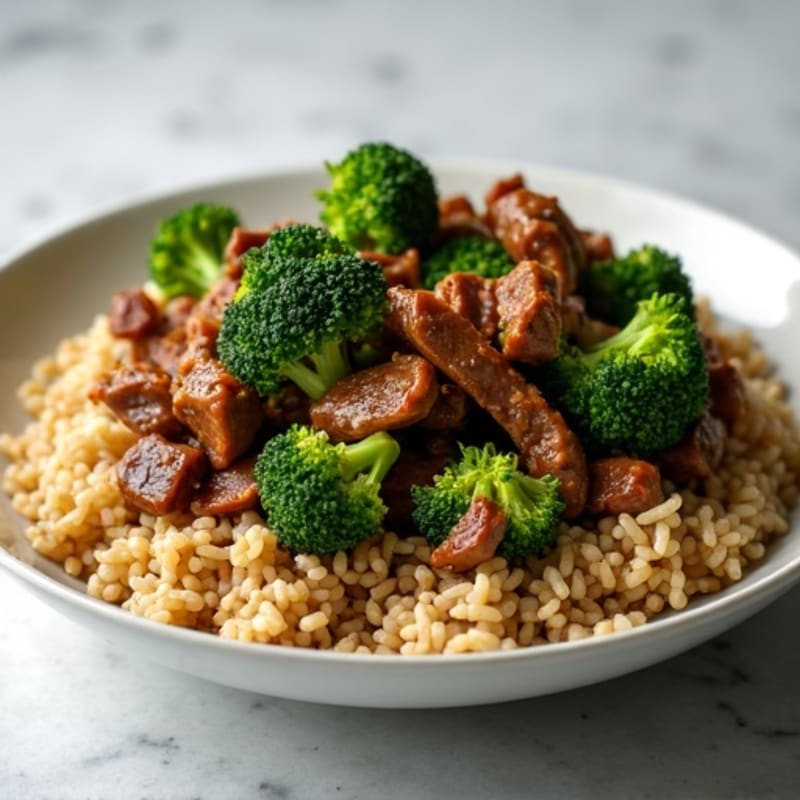 Lean Beef and Crispy Broccoli Stir-Fry with Brown Rice
