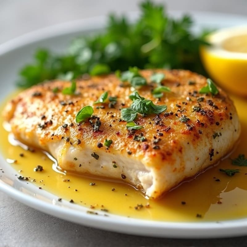 Herb-Crusted Pan Seared Chicken with Lemon Garlic Sauce