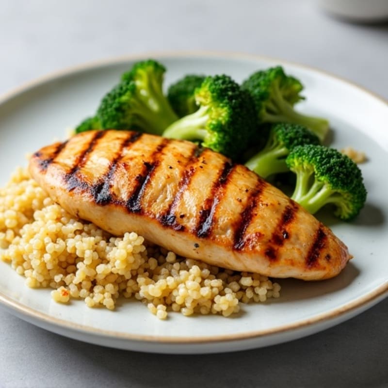 Grilled Chicken Breast with Roasted Broccoli and Quinoa