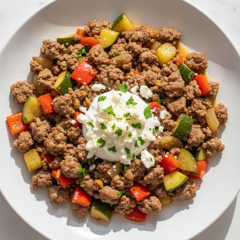 Ground Beef and Vegetable Skillet with Fresh Herbs