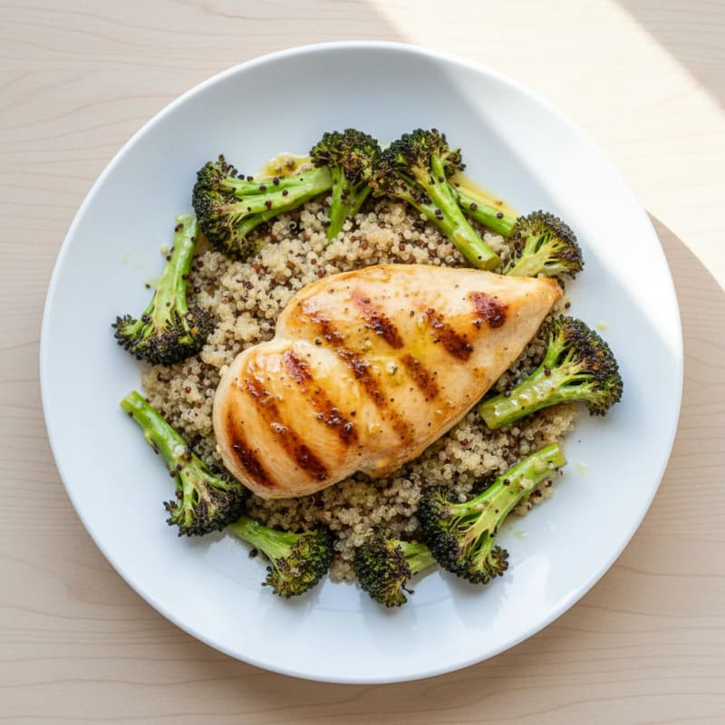 Grilled Chicken Breast with Quinoa and Roasted Broccoli