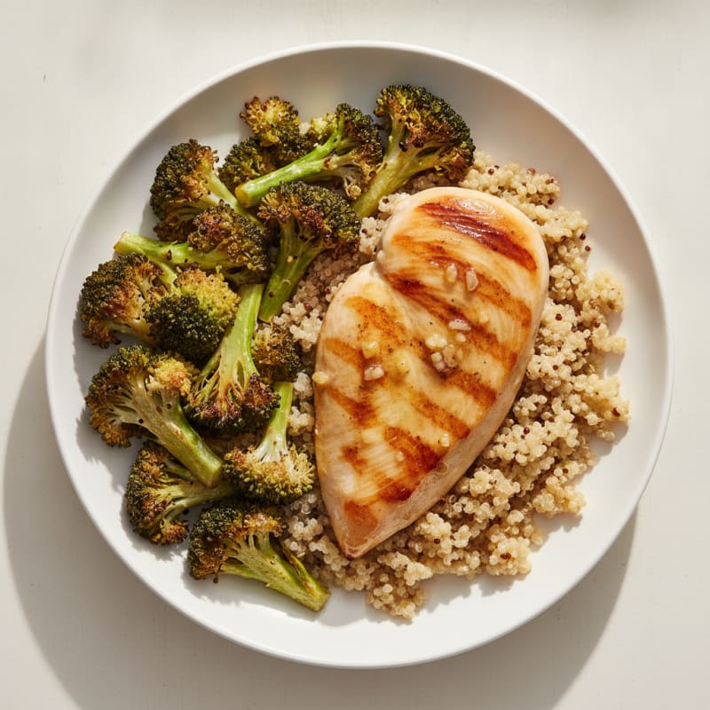 Grilled Chicken Breast with Roasted Broccoli and Quinoa