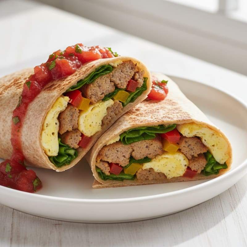 Hearty Sausage Breakfast Burrito with Salsa