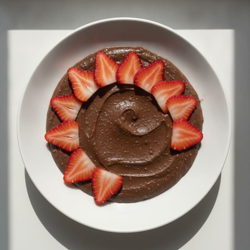 Silky Chocolate Protein Pudding with Sliced Strawberries