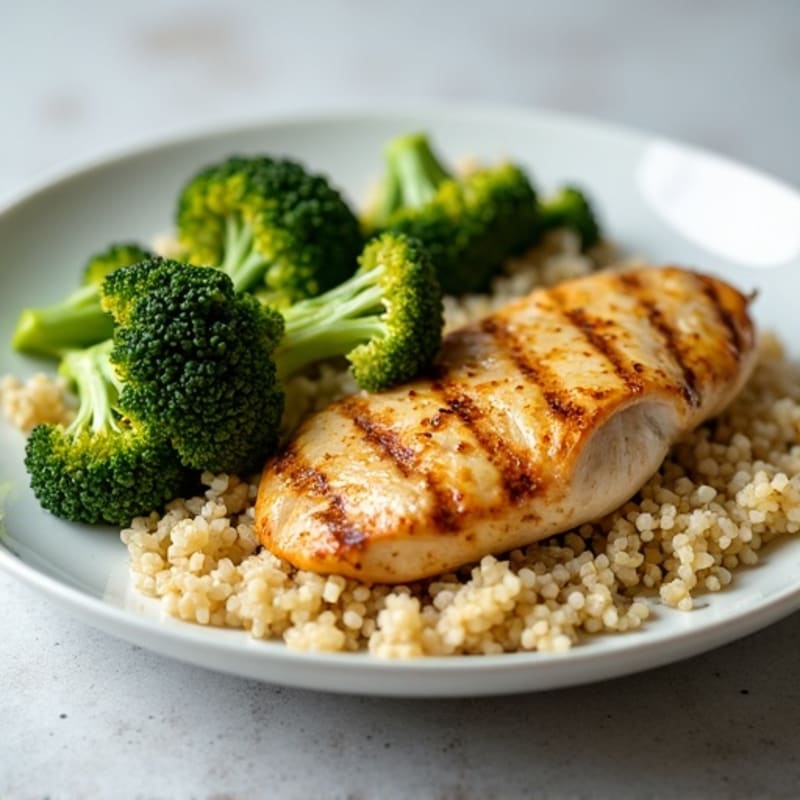 Grilled Chicken Breast with Roasted Broccoli and Quinoa
