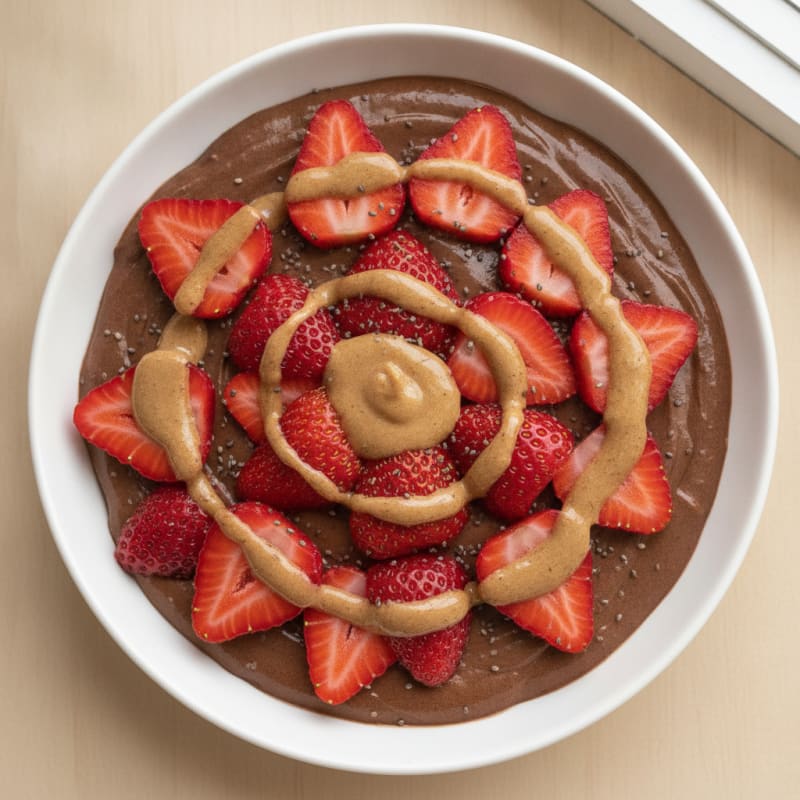 Silky Chocolate Protein Pudding with Fresh Strawberries