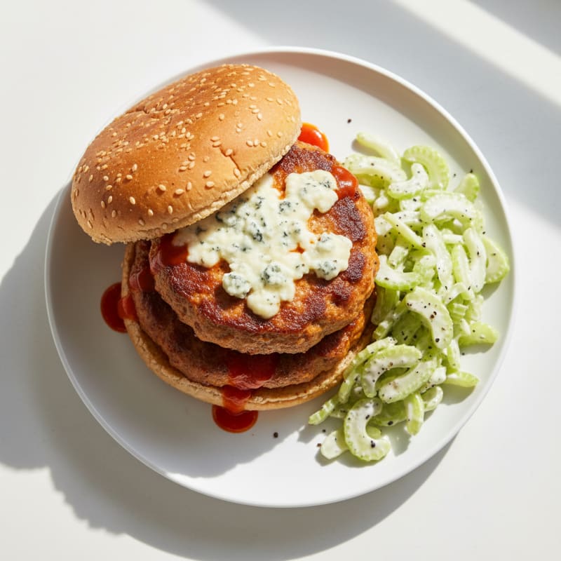 Buffalo Blue Cheese Burger with Celery Slaw