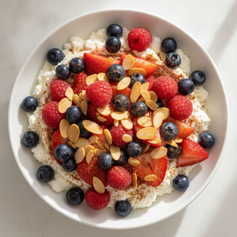 Cottage Cheese Protein Bowl with Mixed Berries and Almonds
