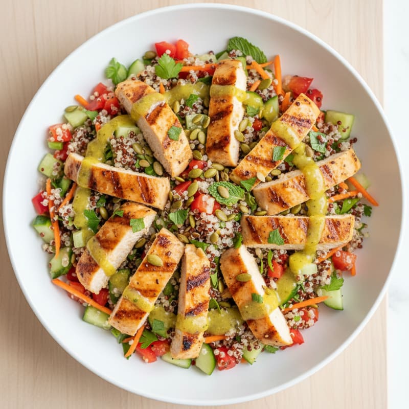 Grilled Chicken and Quinoa Salad with Crunchy Vegetables