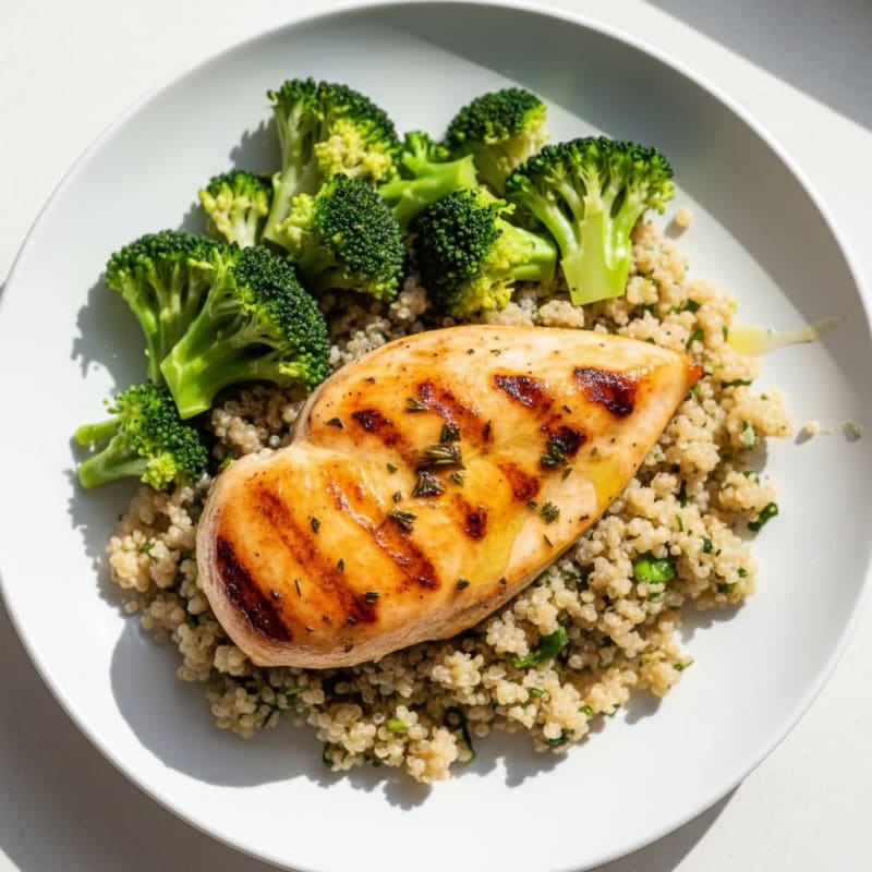 Grilled Chicken Breast with Quinoa and Steamed Broccoli