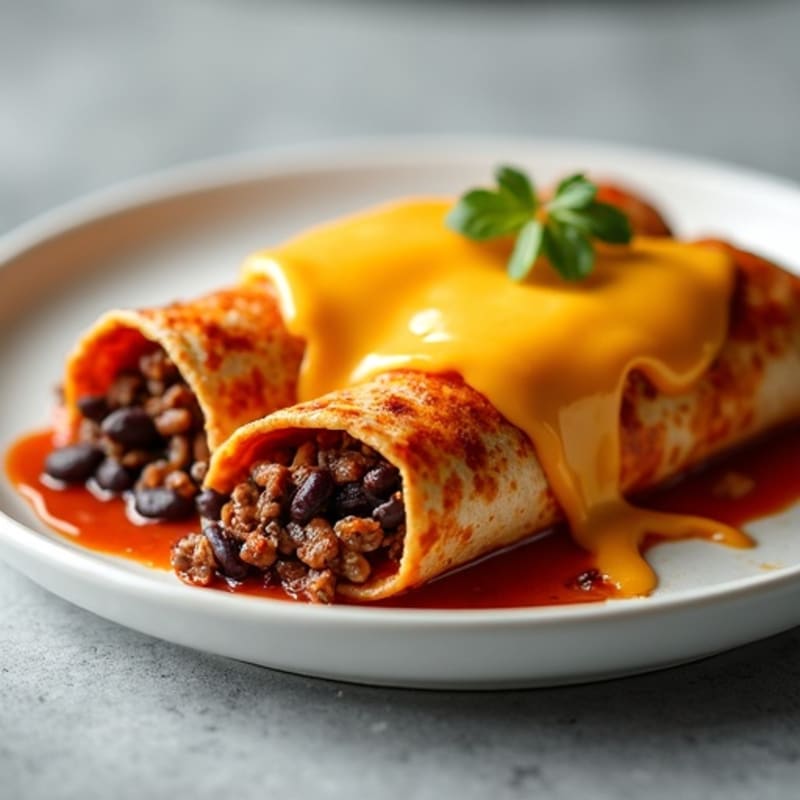 Baked Cheesy Lean Ground Beef and Black Bean Enchiladas