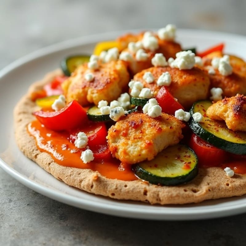 Crispy Buffalo Chicken Flatbread with Roasted Vegetables