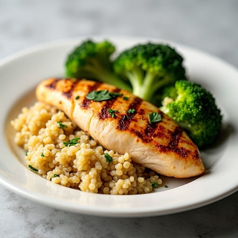 Grilled Chicken Breast with Quinoa and Steamed Broccoli