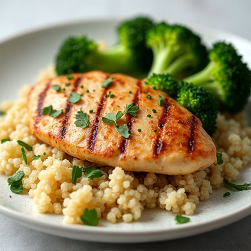 Grilled Chicken Breast with Quinoa and Steamed Broccoli
