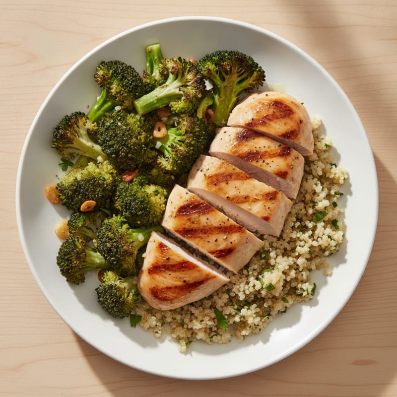 Grilled Chicken Breast with Quinoa and Roasted Broccoli
