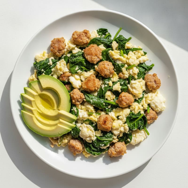 Egg White Scramble with Spinach and Turkey Sausage