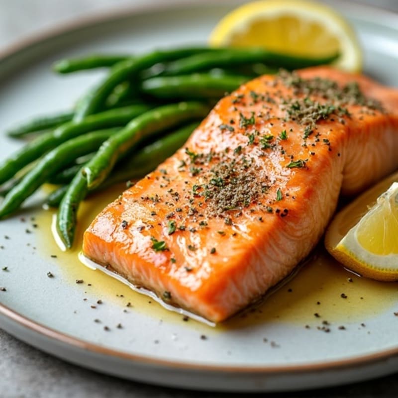 Flaky Baked Salmon with Garlic Roasted Green Beans