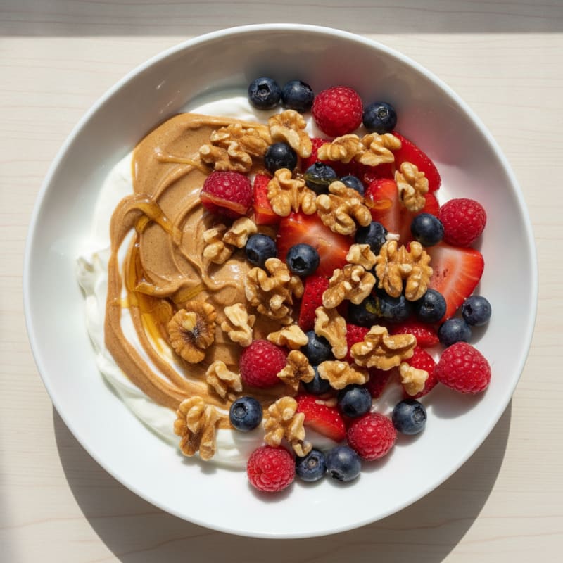 Greek Yogurt Bowl with Almond Butter and Mixed Berries