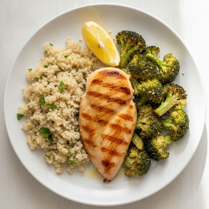Grilled Chicken Breast with Quinoa and Roasted Broccoli