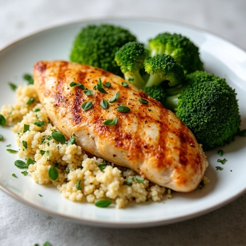 Grilled Chicken Breast with Quinoa and Roasted Broccoli