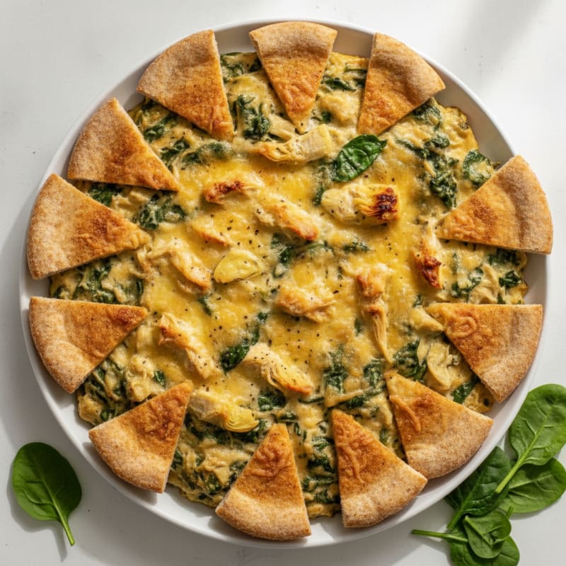 Baked Spinach Artichoke Dip with Toasted Pita