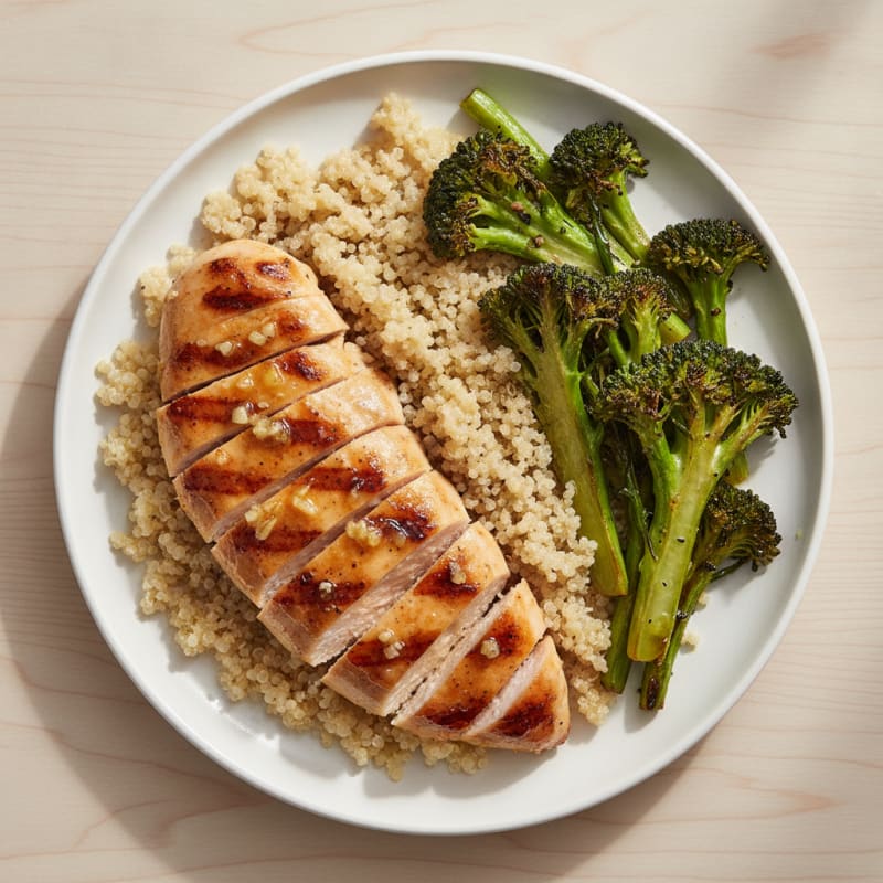 Grilled Chicken Breast with Quinoa and Roasted Broccoli