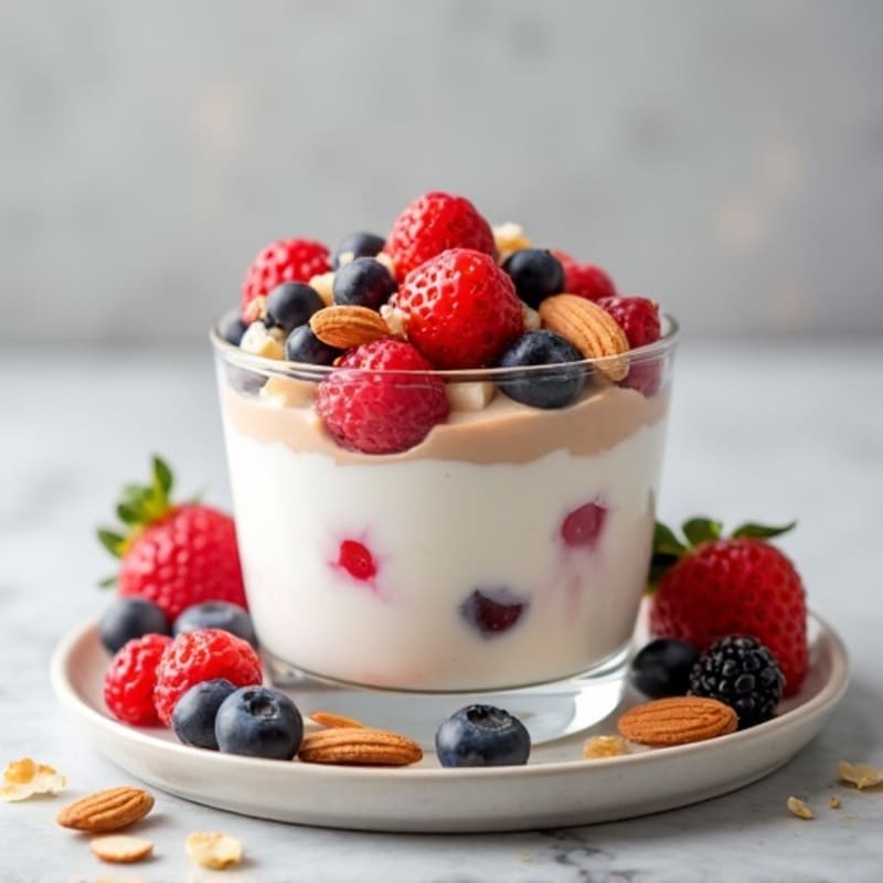 Greek Yogurt Protein Parfait with Mixed Berries and Almonds