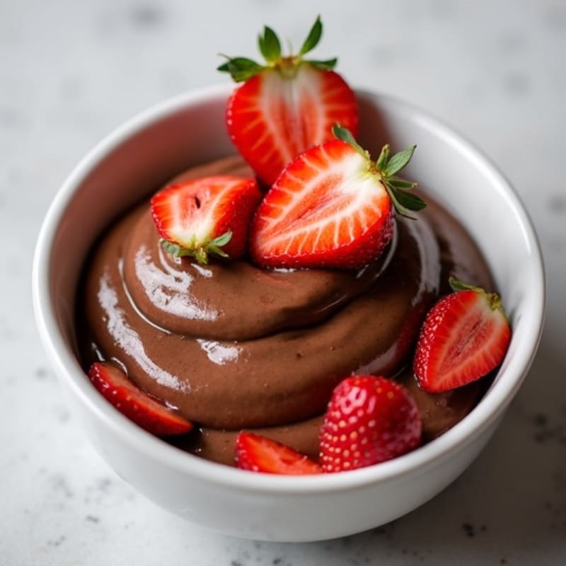 Silky Chocolate Protein Pudding with Sliced Strawberries