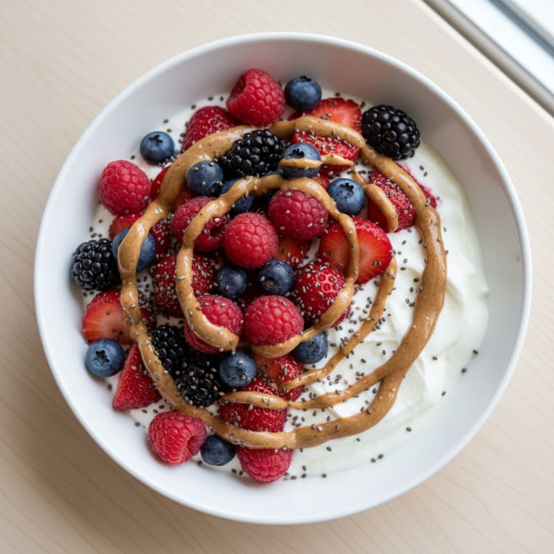Creamy Greek Yogurt Protein Bowl with Mixed Berries and Almond Butter