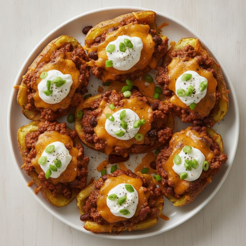 Loaded Chili Cheese Potato Skins