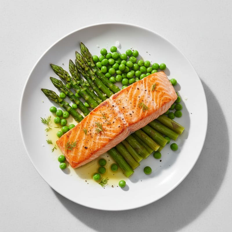 Pan-Seared Salmon with Asparagus and Peas