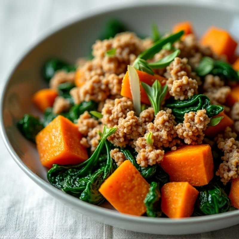 Sweet Potato and Ground Turkey Skillet with Fresh Spinach