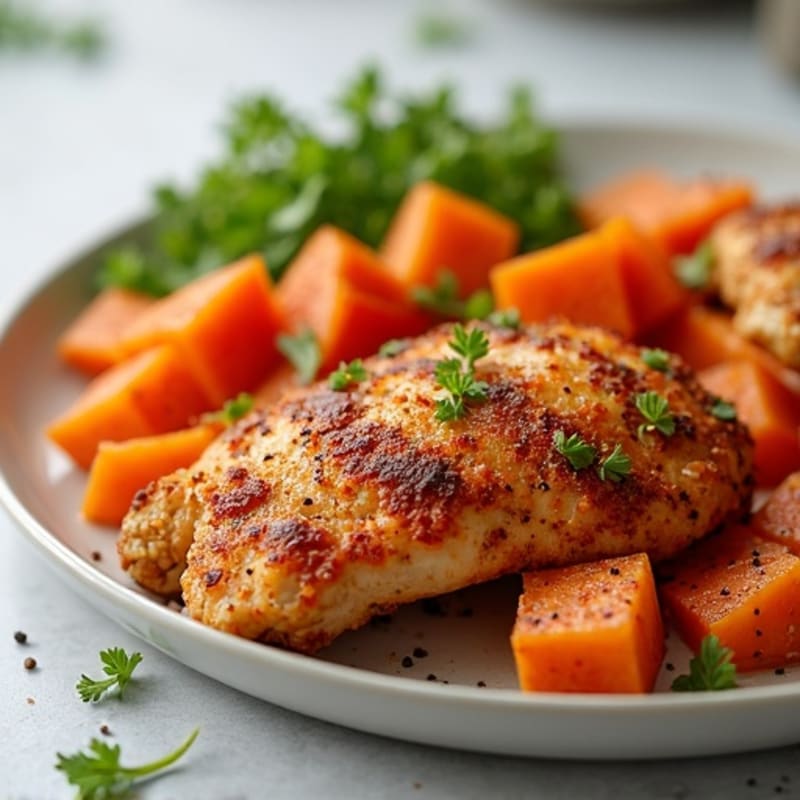 Crispy Baked Chicken with Cinnamon-Spiced Sweet Potatoes