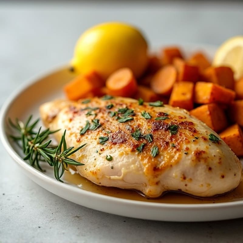 Herb-Roasted Lemon Garlic Chicken with Sweet Potatoes