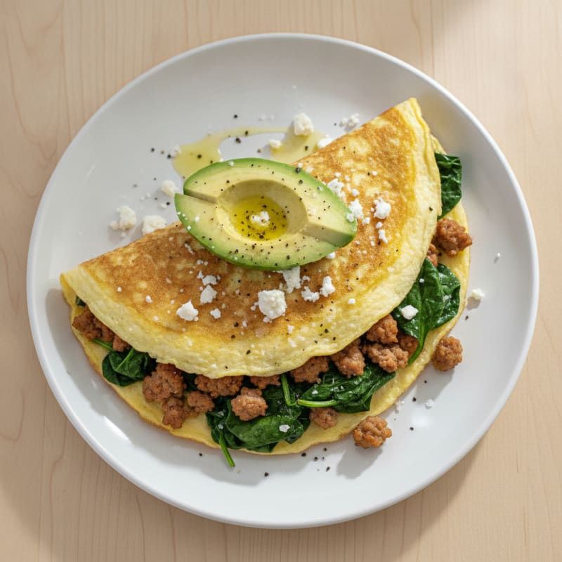 Egg White Spinach Omelette with Turkey Sausage