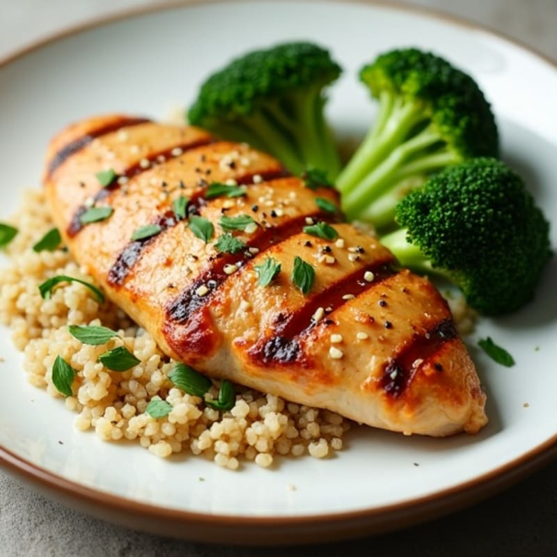 Grilled Chicken Breast with Quinoa and Steamed Broccoli