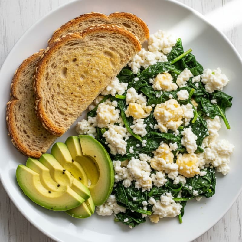 Cottage Cheese Egg White Scramble with Sautéed Spinach