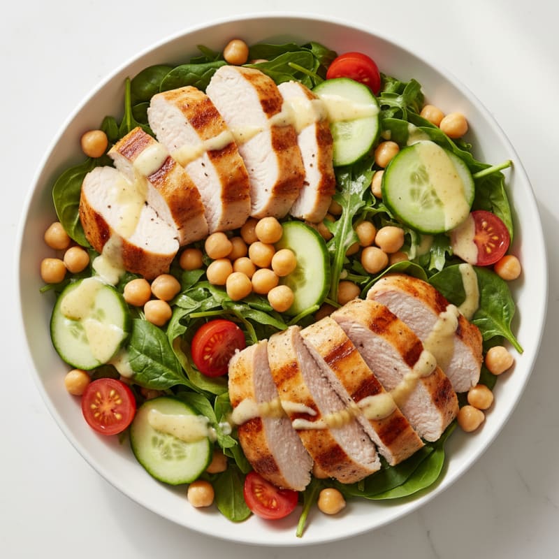 Grilled Turkey Breast Salad with Chickpeas and Lemon-Tahini Dressing