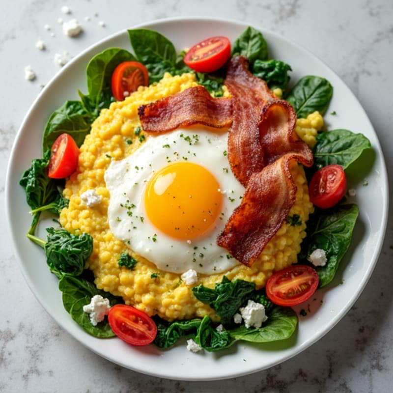 Egg White Spinach Scramble with Turkey Bacon