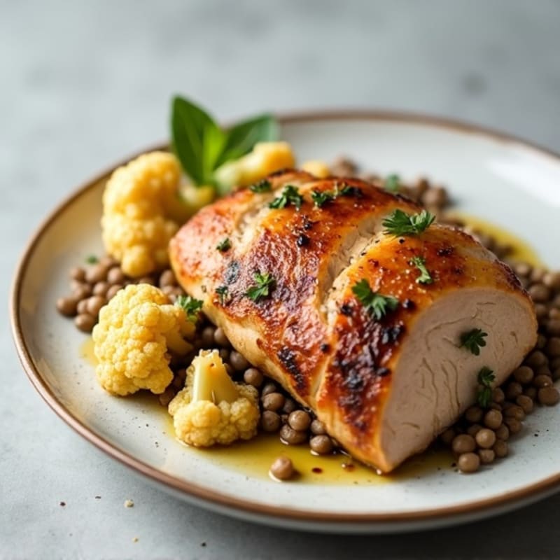 Seared Turkey Breast with Roasted Cauliflower and Lentils