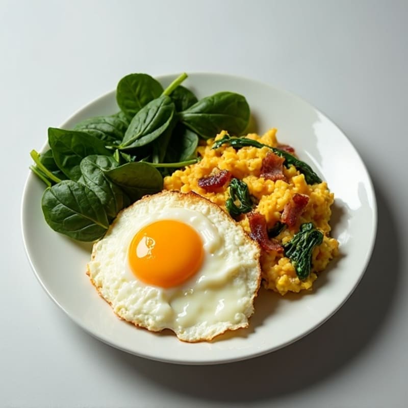Cottage Cheese Egg Scramble with Spinach and Turkey Bacon