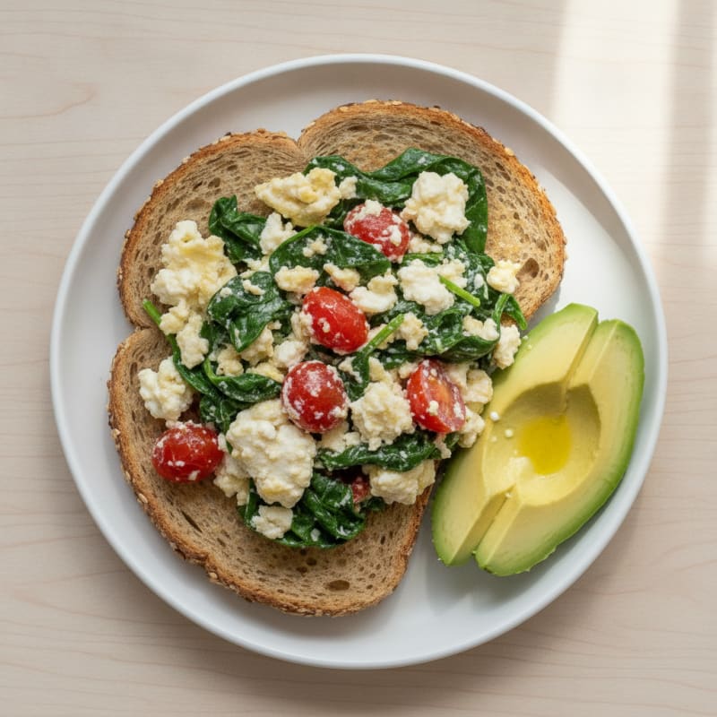 Egg White and Cottage Cheese Scramble with Spinach and Tomatoes