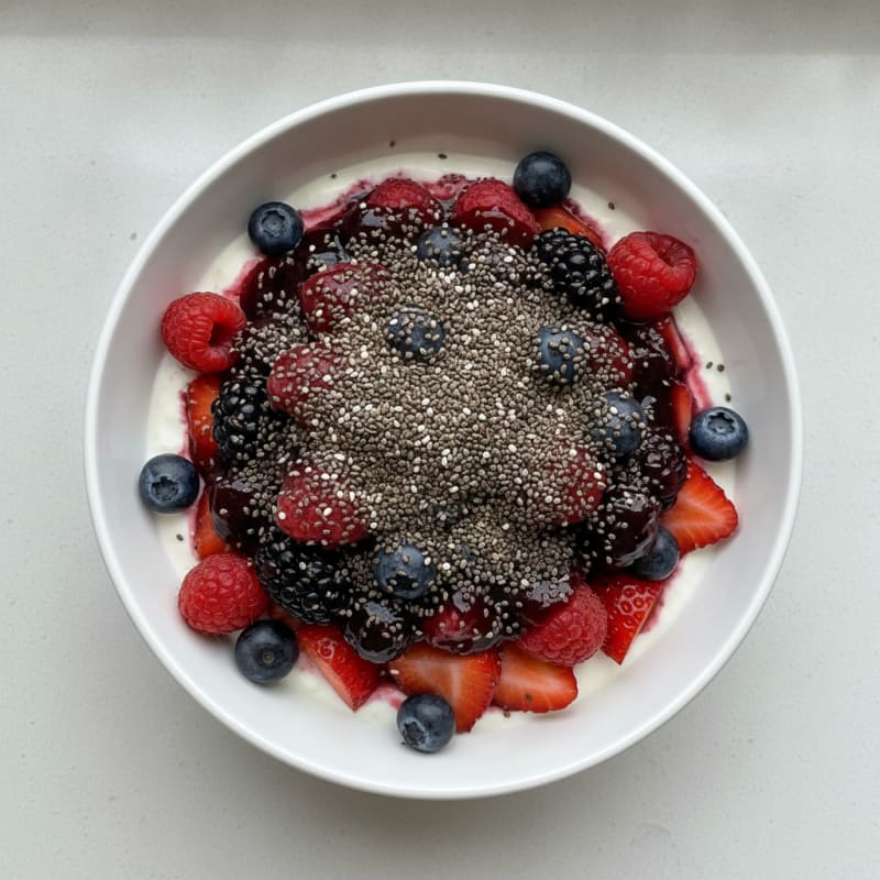 Greek Yogurt Protein Parfait with Mixed Berries and Chia Seeds
