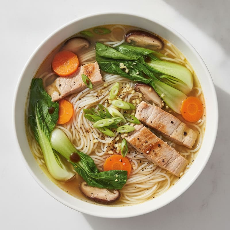 Pork and Vegetable Rice Noodle Soup