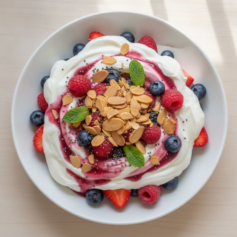 Creamy Protein Yogurt Parfait with Berries and Almonds