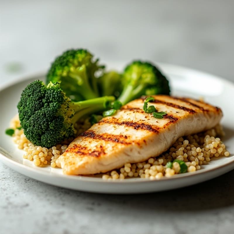 Grilled Chicken Breast with Roasted Broccoli and Quinoa