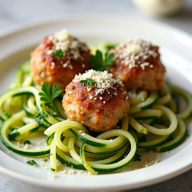 Herb-Seasoned Turkey and Chicken Meatballs with Zucchini Noodles