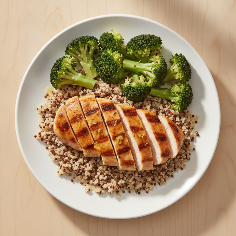 Grilled Chicken Breast with Quinoa and Steamed Broccoli