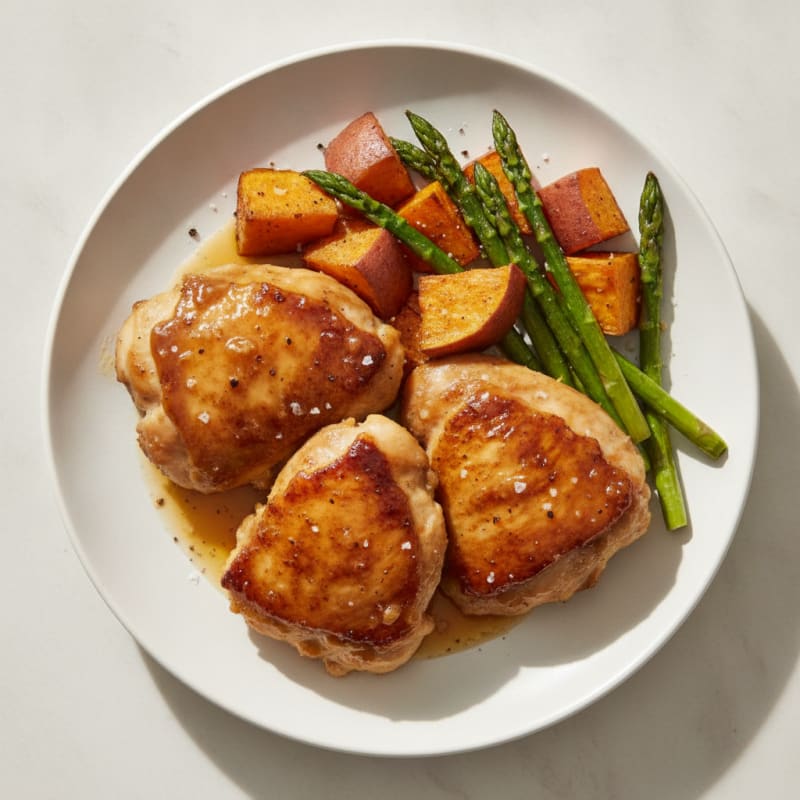 Honey-Garlic Chicken Thighs with Roasted Sweet Potatoes